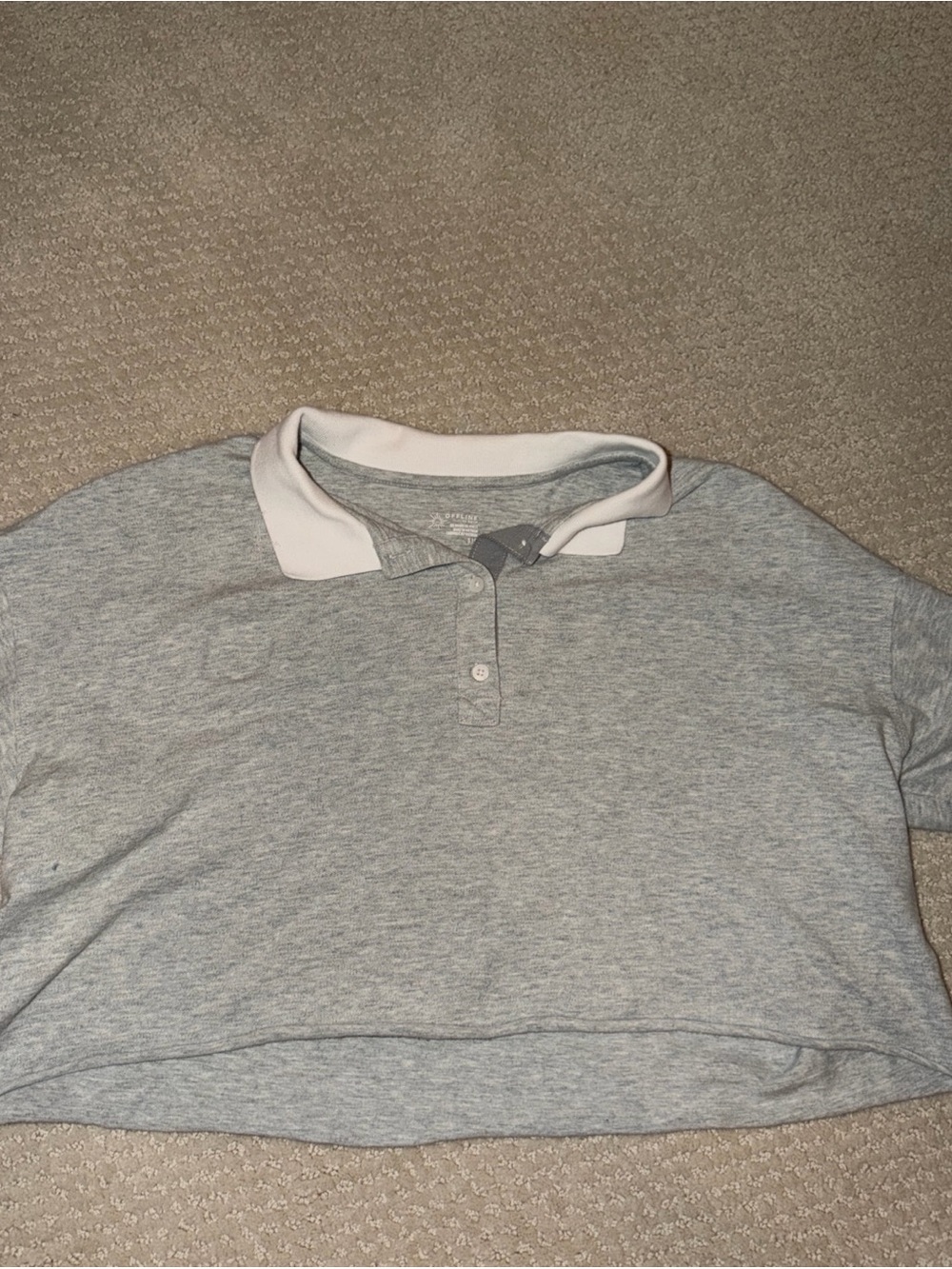 aerie Heather Gray Polo Crop Top with White Collar